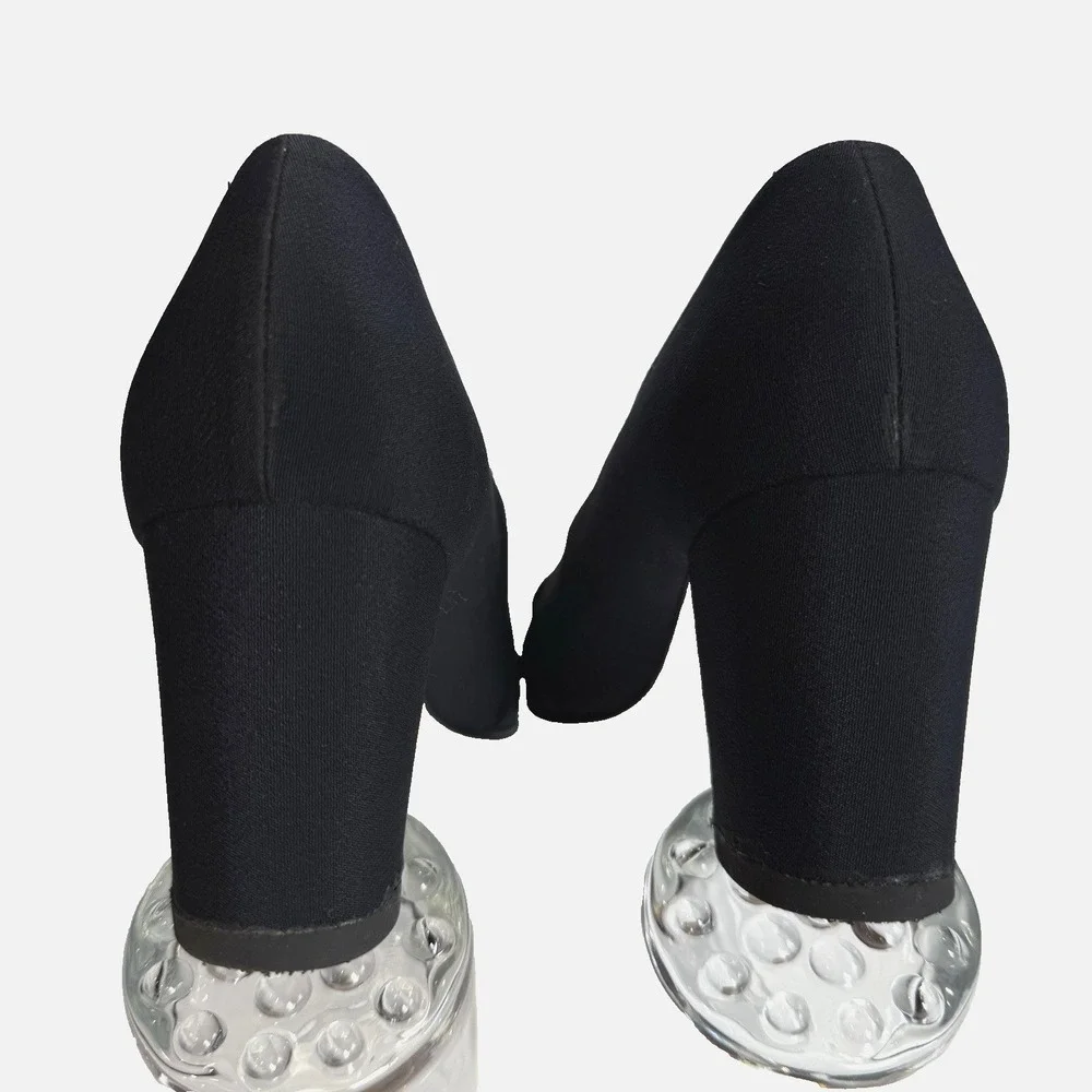 Vtg Yves Saint Laurent Buckle Pump Block Heel Women US 7 N EU 37 Navy Blue Gold - Picture 7 of 12